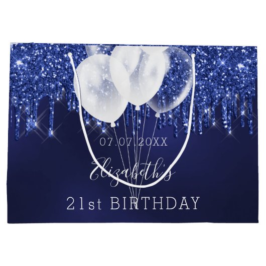 Blauwe witte glitter van de Birthday druppelt ball Groot Cadeauzakje (Achterkant)