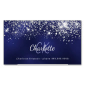 Blauwe witte glittermonogram initialen magnetisch visitekaartje (Voorkant)