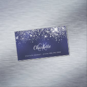 Blauwe witte glittermonogram initialen magnetisch visitekaartje (Voorbeeld)