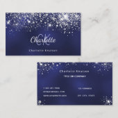 Blauwe witte glittermonogram initialen visitekaartje (Voorkant / Achterkant)
