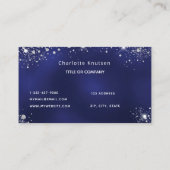 Blauwe witte glittermonogram initialen visitekaartje (Achterkant)