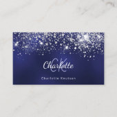 Blauwe witte glittermonogram initialen visitekaartje (Voorkant)