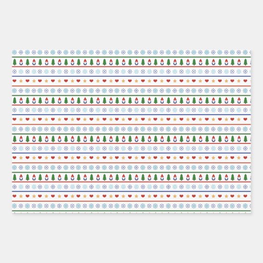 Blauwe witte gnomen Harten Snowflakes kerst Inpakpapier Vel (Voorkant)