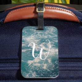 Blauwe Witte Golven Caribisch Zeegezicht Monogram Bagagelabel