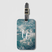 Blauwe Witte Golven Caribisch Zeegezicht Monogram Bagagelabel (Voorkant (verticaal))