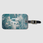 Blauwe Witte Golven Caribisch Zeegezicht Monogram Bagagelabel (Voorkant (horizontaal))