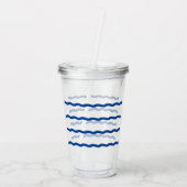 Blauwe witte golven strepen het nautische patroon  acryl drinkbeker (Achterkant)