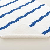 Blauwe witte golven strepen nautisch patroon sherpa deken (3/4)