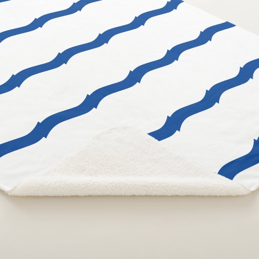 Blauwe witte golven strepen nautisch patroon sherpa deken (3/4)