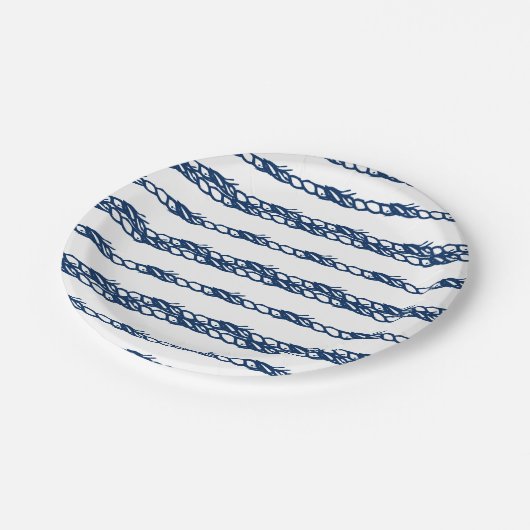 Blauwe witte golven zeekabelpartij papieren bordje (Gekanteld)