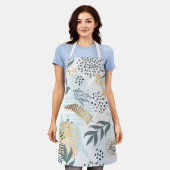 Blauwe witte goudbladeren botanische bladeren schort (Gedragen)