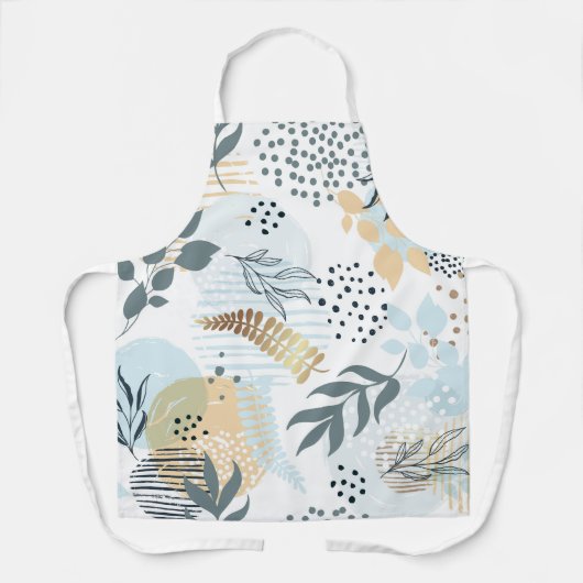 Blauwe witte goudbladeren botanische bladeren schort (Voorkant)