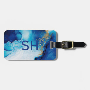 Blauwe witte goudmarmer bagagelabel