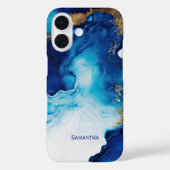Blauwe witte goudmarmer Case-Mate iPhone case (Achterkant)
