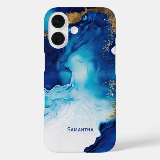 Blauwe witte goudmarmer Case-Mate iPhone case (Achterkant)