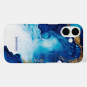 Blauwe witte goudmarmer Case-Mate iPhone case (Achterkant (horizontaal))