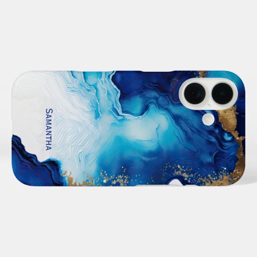 Blauwe witte goudmarmer Case-Mate iPhone case (Achterkant (horizontaal))
