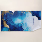 Blauwe witte goudmarmer strandlaken (Voorkant)