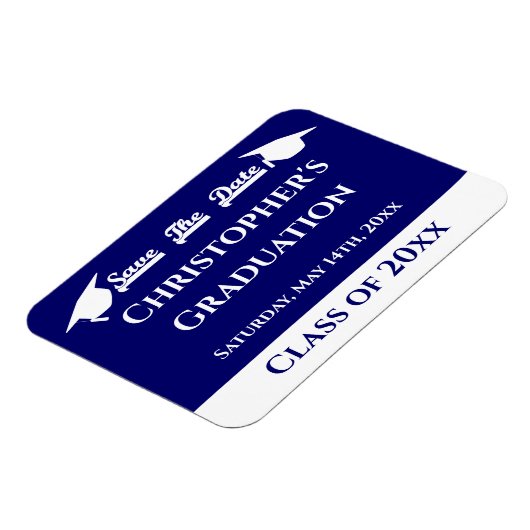 Blauwe witte gradup slaat de datum op magneet (Linkerzijde)