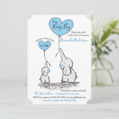 Blauwe, witte grijze olifant Baby shower Kaart (Staand voorkant)
