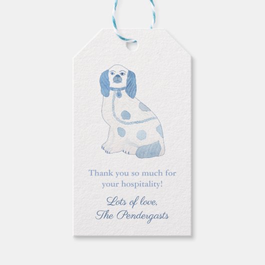 Blauwe & Witte Haard Spaniel Aardewerk Hond Gastvr Cadeaulabel (Voorkant)