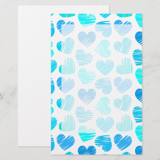 Blauwe witte harten Briefpapier (Voorkant / Achterkant)