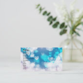 BLAUWE WITTE HARTLAGEN BOKEH DIGITALE WALLPAPIE VISITEKAARTJE (Staand voorkant)