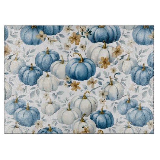 BLAUWE & WITTE HERFST POMPOENEN & GOUDBLOEMEN SNIJPLANK (Voorkant)