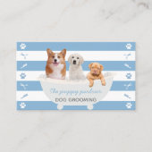 Blauwe witte honden, bellenbad dog groomservice visitekaartje (Voorkant)