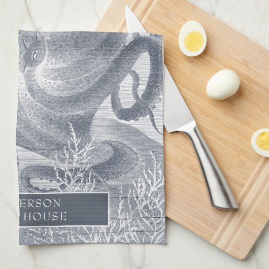 Blauwe witte inktvis theedoek (Quarter Fold)