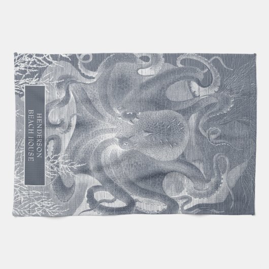 Blauwe witte inktvis theedoek (Horizontaal)