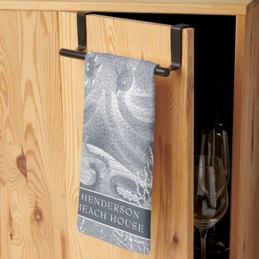 Blauwe witte inktvis theedoek (Derde Gevouwen)