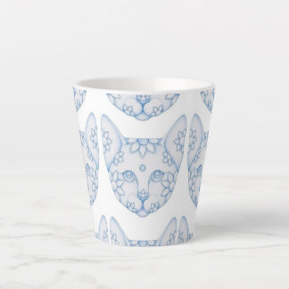 BLAUWE & WITTE KATTEN MET BLOEMEN LATTE MOK