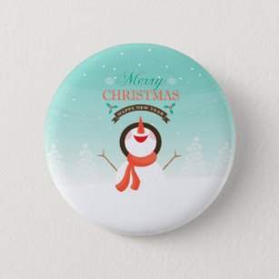 Blauwe witte kerst Nieuwe jaren Snowman Greetings Ronde Button 5,7 Cm