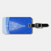 Blauwe witte kerstaven met kerstboomsterren Night  Bagagelabel (Voorkant horizontaal)