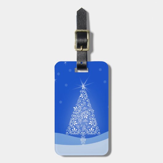 Blauwe witte kerstaven met kerstboomsterren Night  Bagagelabel (Voorkant verticaal)