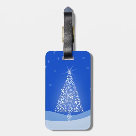 Blauwe witte kerstaven met kerstboomsterren Night Bagagelabel (Achterkant verticaal)