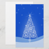 Blauwe witte kerstaven met kerstboomsterren Night  Briefpapier (Voorkant / Achterkant)