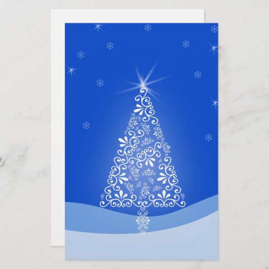 Blauwe witte kerstaven met kerstboomsterren Night  Briefpapier (Voorkant / Achterkant)