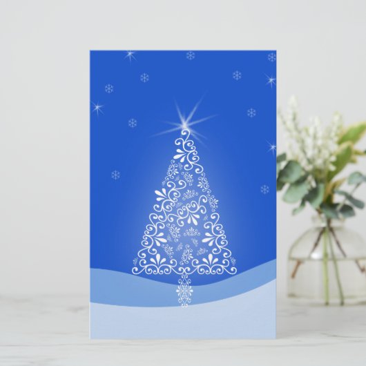 Blauwe witte kerstaven met kerstboomsterren Night  Briefpapier (Staand voorkant)