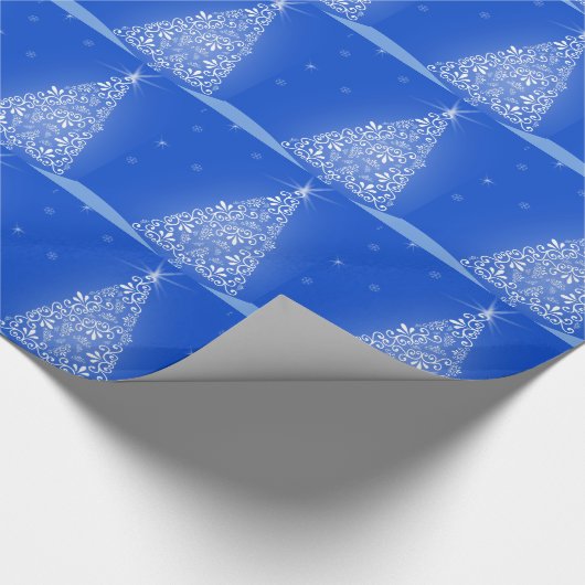 Blauwe witte kerstaven met kerstboomsterren Night  Cadeaupapier (Hoek)