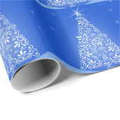 Blauwe witte kerstaven met kerstboomsterren Night Cadeaupapier (Rol Hoek)