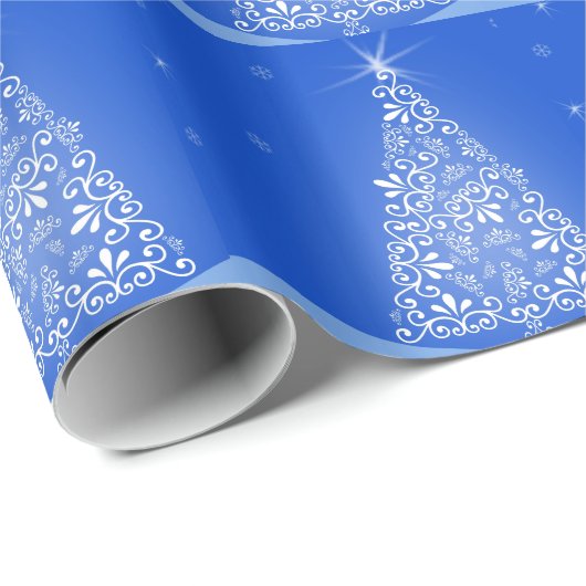 Blauwe witte kerstaven met kerstboomsterren Night  Cadeaupapier (Rol Hoek)