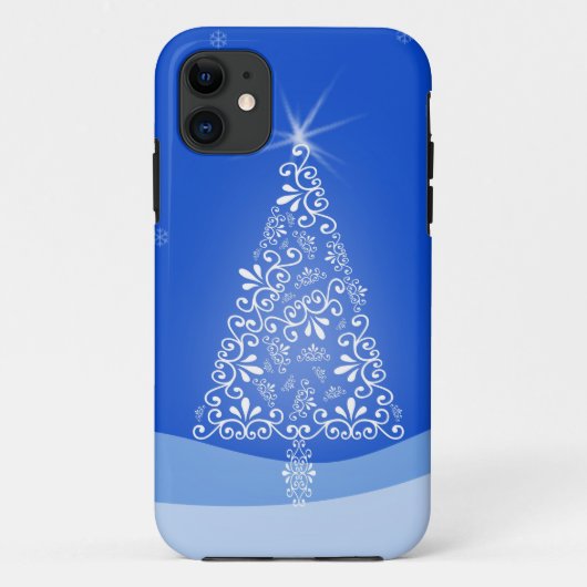 Blauwe witte kerstaven met kerstboomsterren Night Case-Mate iPhone Case (Achterkant)