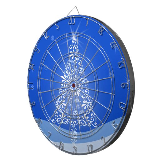 Blauwe witte kerstaven met kerstboomsterren Night  Dartbord (Voorkant Rechts)