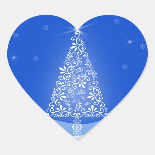 Blauwe witte kerstaven met kerstboomsterren Night  Hart Sticker (Voorkant)