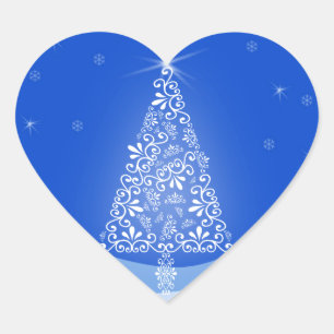 Blauwe witte kerstaven met kerstboomsterren Night  Hart Sticker