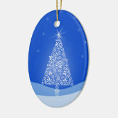 Blauwe witte kerstaven met kerstboomsterren Night Keramisch Ornament (Links)