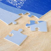 Blauwe witte kerstaven met kerstboomsterren Night Legpuzzel (Zijkant)