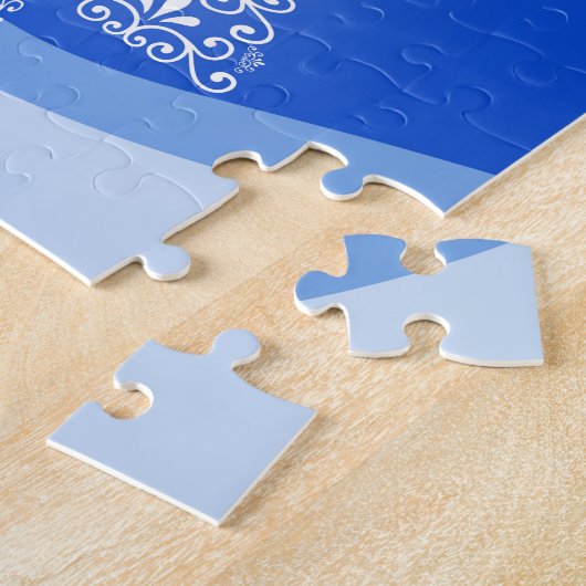 Blauwe witte kerstaven met kerstboomsterren Night Legpuzzel (Zijkant)